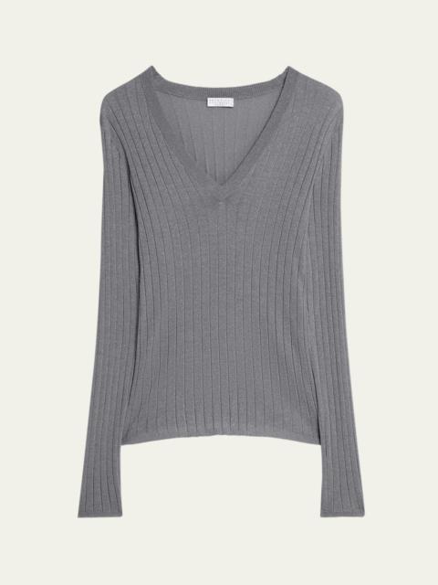 Cashmere-Blend Lurex Ribbed Knit Top