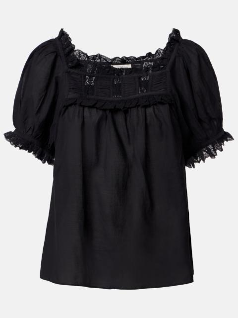 DÔEN Frances lace-trimmed cotton-blend top