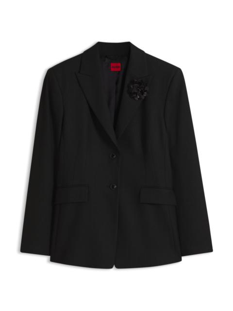 HUGO REGULAR-FIT PINSTRIPE BLAZER WITH SEQUIN BROOCH