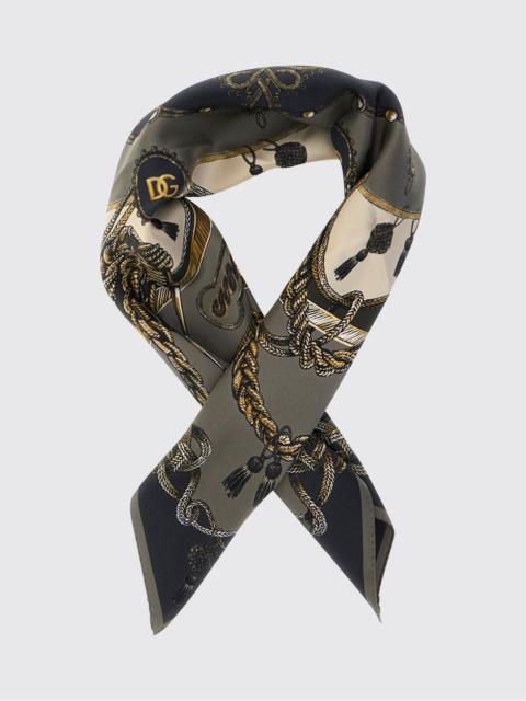 Dolce & Gabbana DOLCE & GABBANA Graphic Print Silk Scarf with Contrast Logo