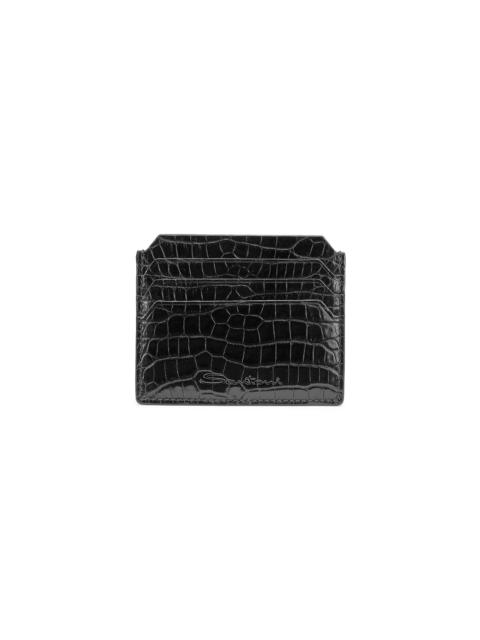 Santoni Black alligator leather credit card holder