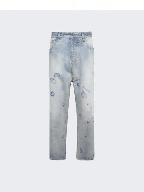 VETEMENTS Scribbled Baggy Jeans Light Blue