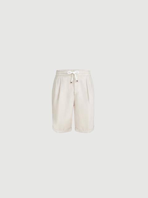 Brunello Cucinelli Garment-dyed Bermuda shorts in linen gabardine with drawstring and pleat
