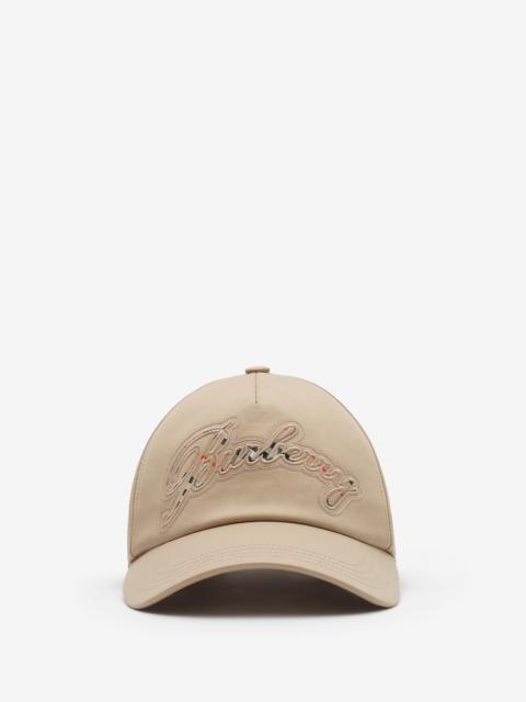 Burberry Check Cursive Logo Gabardine Baseball Cap