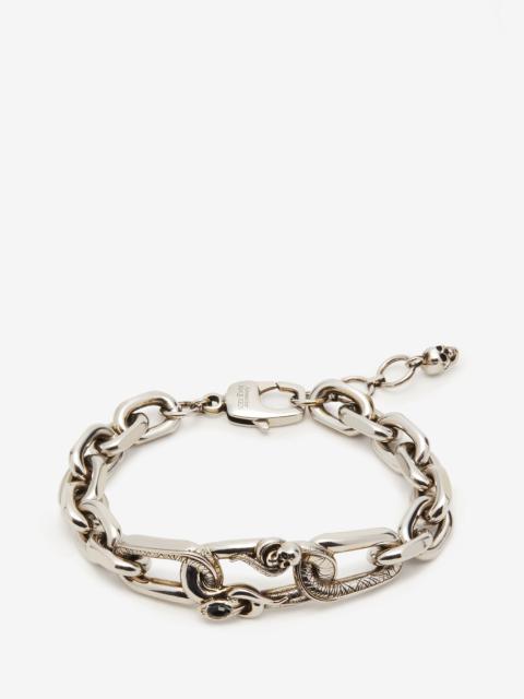 Men's Snake & Skull Chain Bracelet in Antique Silver