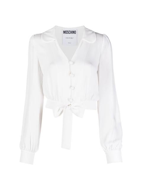 cropped tied-hem silk blouse