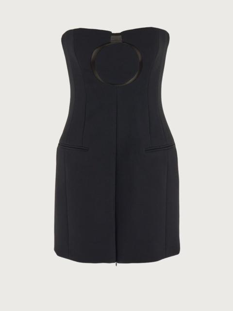 FERRAGAMO PURE WOOL MINI DRESS WITH TULLE INSERT