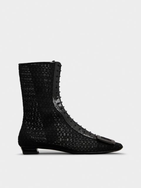 Roger Vivier Belle Vivier Net Lacquered Buckle Lace-up Ankle Boots in Fabric