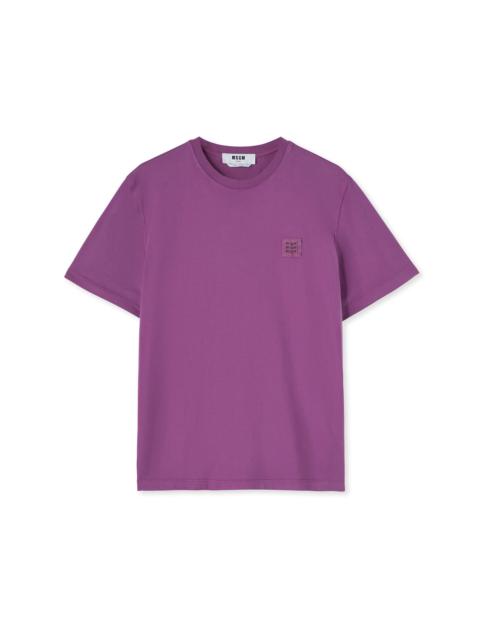 MSGM Solid color cotton crewneck t-shirt with label with logo