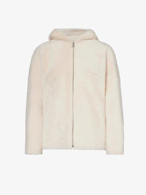 Brushed-texture relaxed-fit shearling hooded jacket