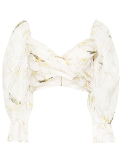 Zimmermann Acacia Birds-print cropped blouse