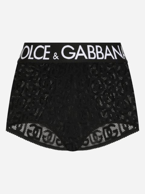 Dolce & Gabbana High-waisted tulle jacquard panties with DG logo