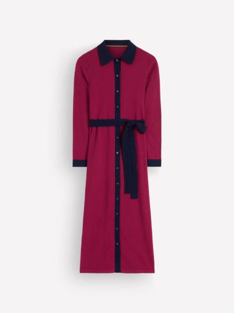 BODEN Jessica Knitted Shirt Dress-Rumba Red, Evening Blue