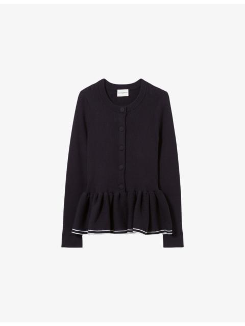 Claudie Pierlot Frill-Trim Slim-Fit Knitted Cardigan