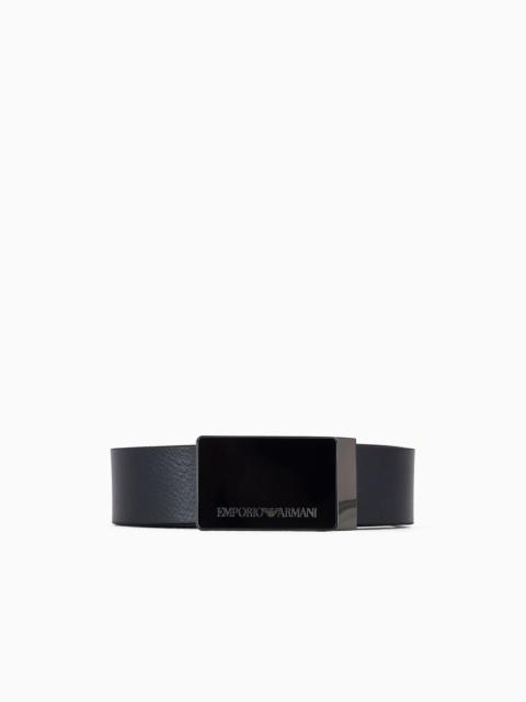 EMPORIO ARMANI Pebbled leather belt with plate