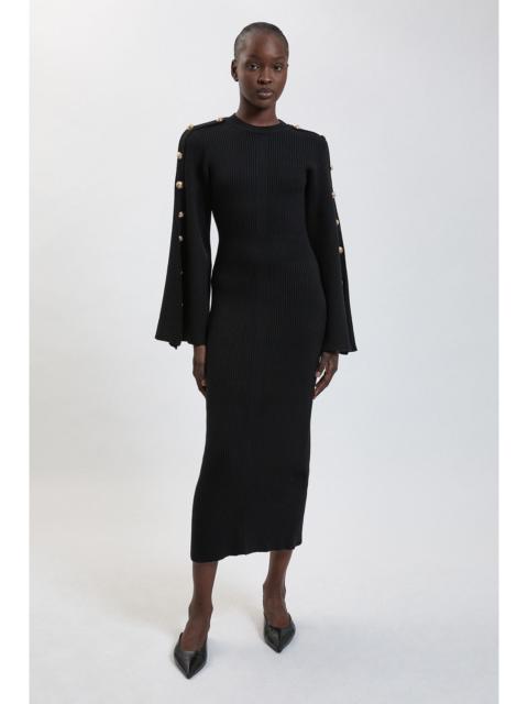 KAREN MILLEN Petite Military Button Up Sleeved Knitted Midi Dress