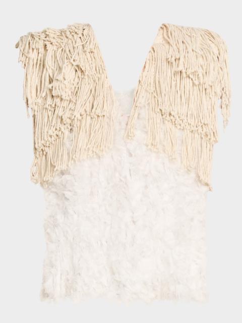 diotima Bambola Fringe Tulle Sleeveless Top