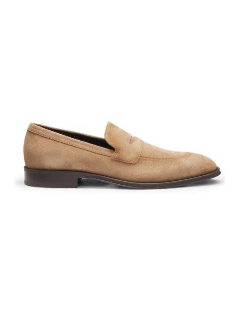 BOSS ITALIAN-MADE SUEDE LOAFERS WITH PENNY TRIM