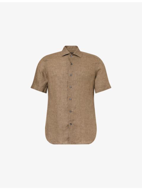 CORNELIANI Short-Sleeve Logo-Embroidered Linen Shirt