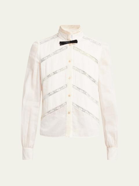 Valentino Lace-Inset Pintuck Cotton Blouse