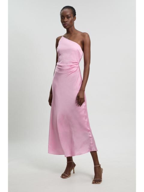 KAREN MILLEN Viscose Satin Asymmetric Detail Midi Dress