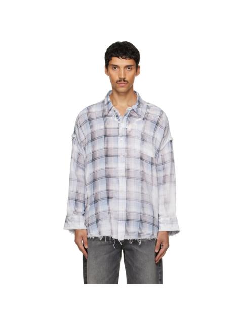 R13 Blue Shredded Seam Drop Neck Shirt