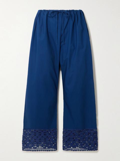 CALLE DEL MAR Heirloom Crochet-trimmed Cotton-poplin Wide-leg Pants