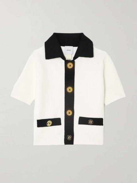 PATOU Cropped two-tone waffle-knit cardigan