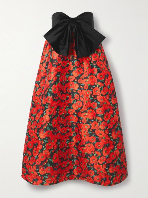 KIKA VARGAS Charlotta strapless bow-detailed floral-print taffeta midi dress Red