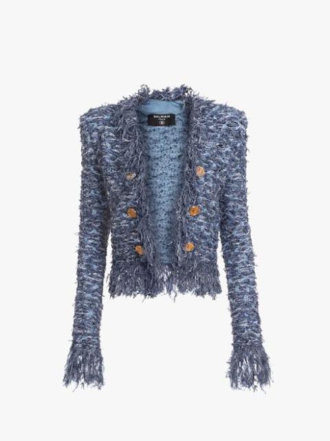 Balmain Blue tweed jacket with fringe and gold-tone double-breasted closure