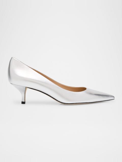 Stuart Weitzman Stuart Metallic 가죽 Kitten-Heel 펌프