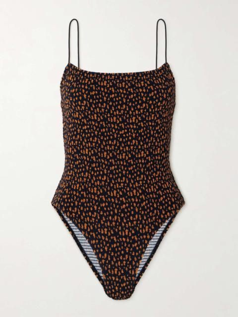 Shirred printed stretch recycled swimsuit