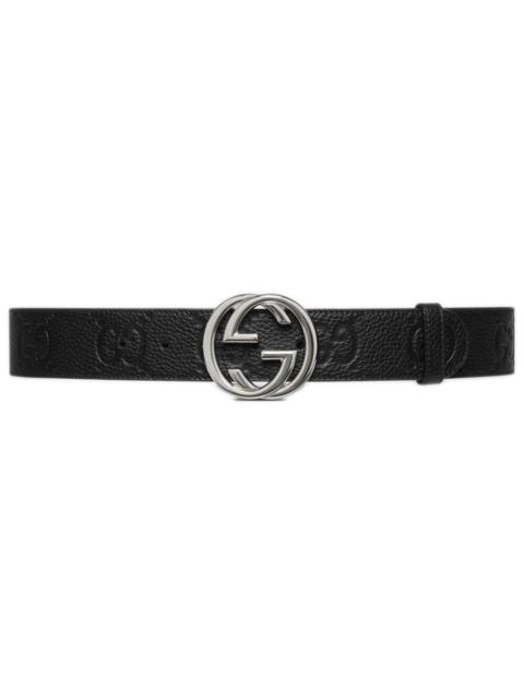 Wide belt with gg crossover buckle