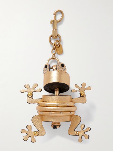 Anya Hindmarch Frog Gold-tone Studded Metallic Leather Keychain