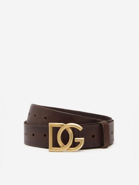 Dolce & Gabbana Split-grain leather belt with crossover DG logo