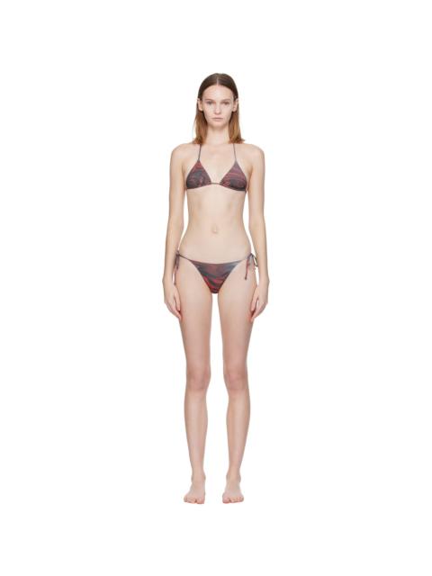 Jean Paul Gaultier Red & Gray Printed Blurry Roses Bikini