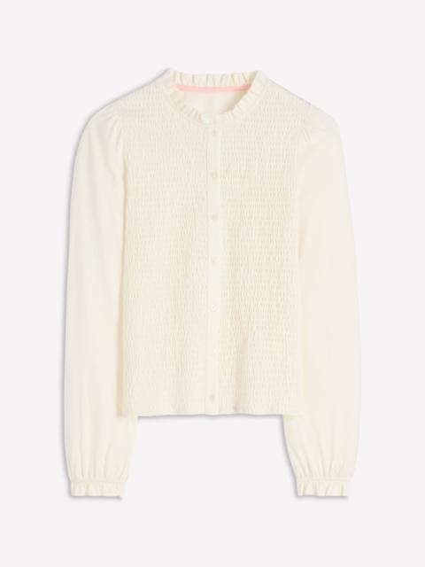 BODEN Supersoft Smocked button top-Ivory