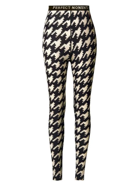PERFECT MOMENT Women's Base Layer Houndstooth Leggings - Black White Houndstooth