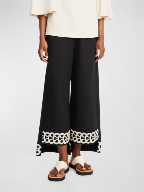 BY MALENE BIRGER Mirabellos Embroidered Linen Step Pants