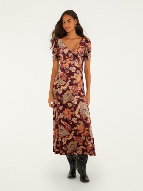 FARM RIO Delhi Floral Short Sleeve Velvet Maxi Dress