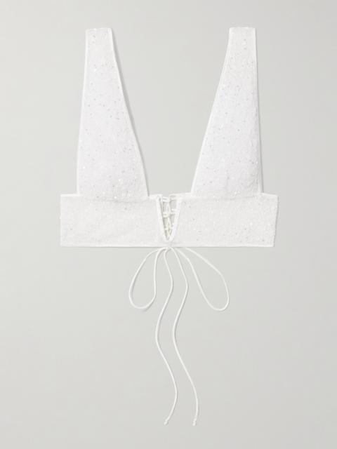 KIKI DE MONTPARNASSE Ange Sequin-embellished Embroidered Tulle Soft-cup Bra