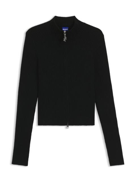 HUGO RIBBED CARDIGAN WITH LOGO-PULLER ZIP