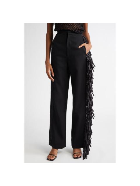 Diotima Langley Fringe Detail Wool Pants in Black at Nordstrom