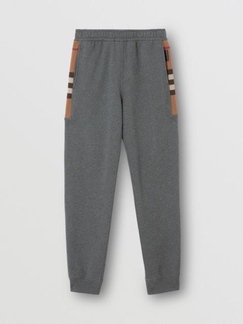 Burberry Check Panel Cotton Blend Jogging Pants
