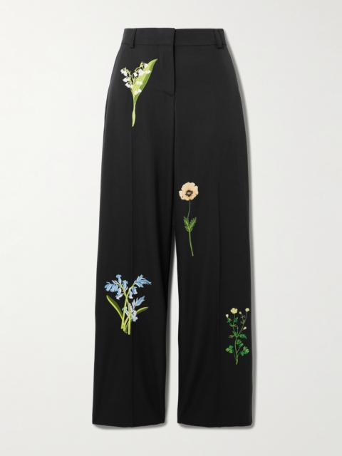 Stella McCartney Embroidered Wool-twill Wide-leg Pants