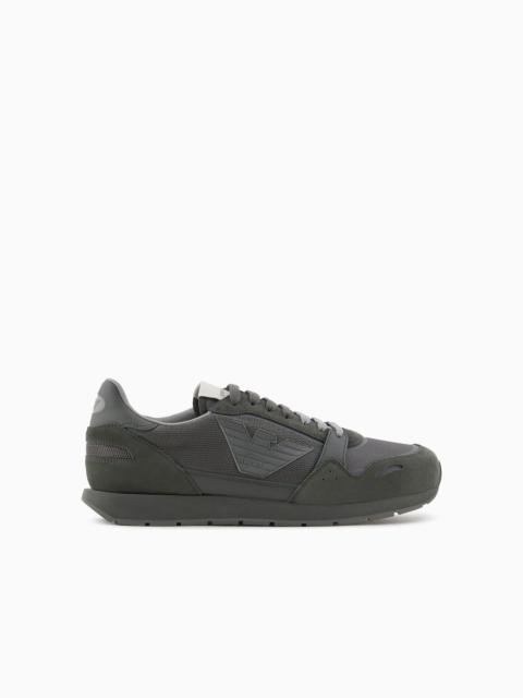 EMPORIO ARMANI Mesh sneakers with suede details and eagle patch