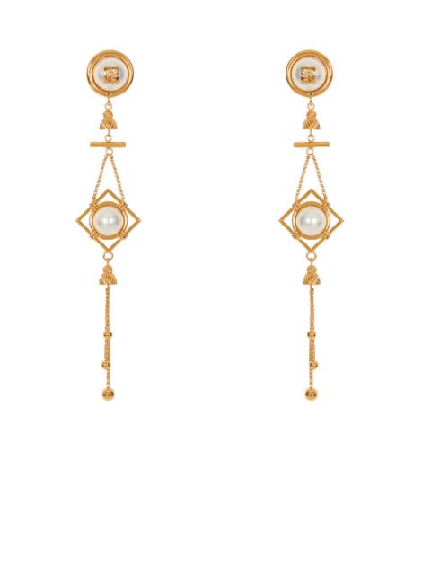 Balmain Brass and pearl pendant earrings