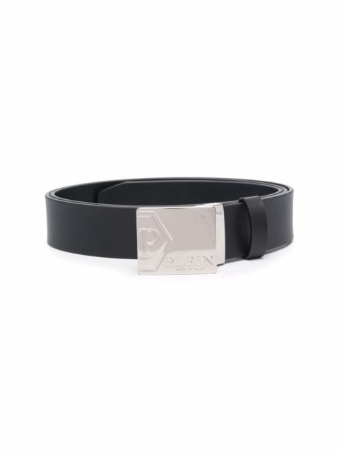 logo-plaque leather belt