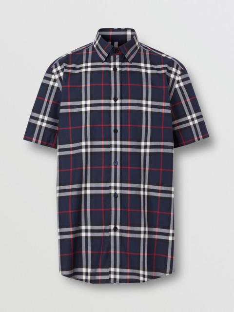 Short-sleeve Check Cotton Poplin Shirt