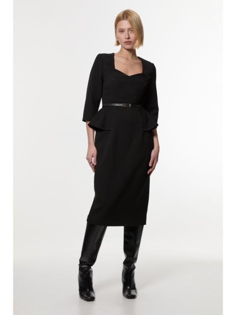 KAREN MILLEN Structured Crepe Long Sleeve Tailored Pencil Midi Dress